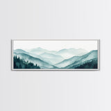 Indigo and Emerald Green Blue Ridge Mountains, Framed Canvas Print, Panoramic Home Decor, Horizontal Art, Mountain Landscape Painting