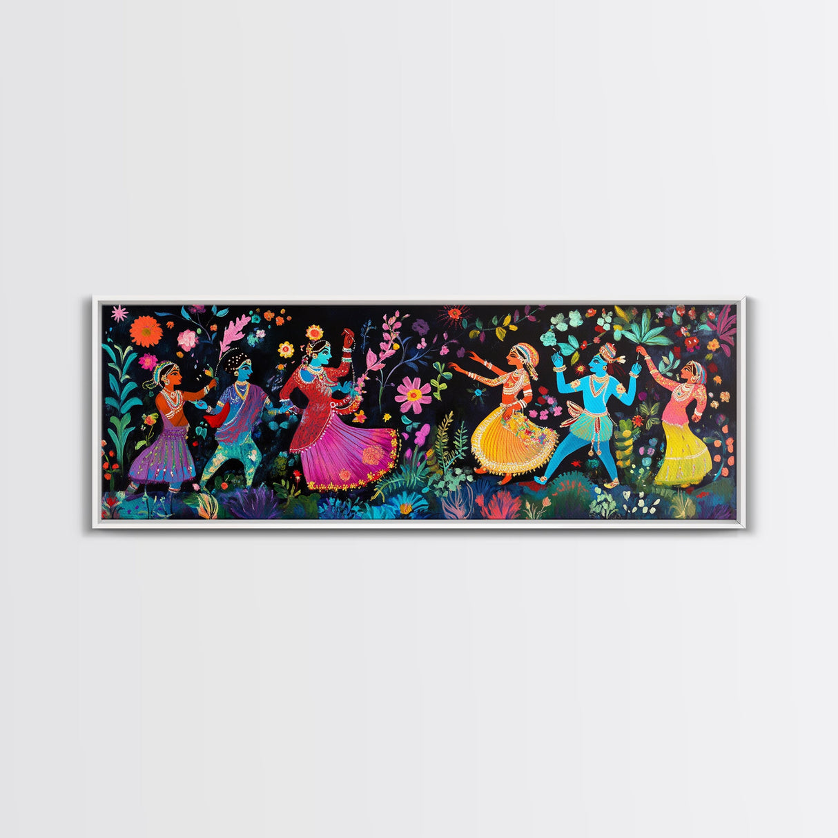 Kerala Style Art Canvas Print, Kerala Mural Painting Print, Panoramic Horizonal Wide Wall Art, Kerala Painting Mural