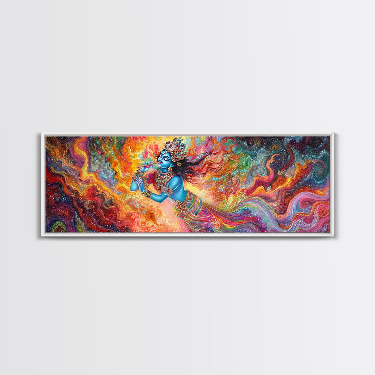 Radha Krishna Wall Art Framed Canvas Print, Modern Art Painting of Radha Krishna, Hindu Art, Radha Krishna Painting, Panoramic Art