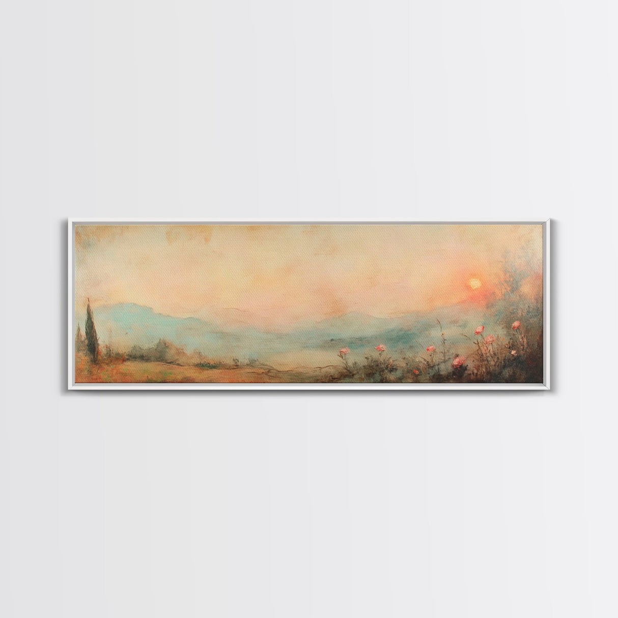 Moody Floral Landscape Painting Print, Panoramic Wall Art, Moody Artwork, Moody Landscape, Moody Wallpaper Wall Art, Moody Art Print