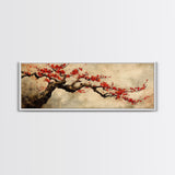 Panoramic Japanese Maple Tree Wall Art Canvas Print, Maple Tree Art, Fall Decor, Fall Wall Art, Wabi Sabi Japanese Style Maple Tree Painting