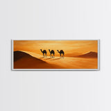 Camels in the desert Framed Canvas Print, Desert Painting, Desert Wall Art, Southwestern Decor, Minimalist Decor, Orange Hues Art