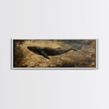 Panoramic Exra Wide Horizontal Whale Painting Print, Canvas Art, Nautical Home Decor, Wabi Sabi Whale Art, Whale Decor