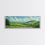 Landscape Painting Print Of The Hills of Ireland, Framed Canvas Print, Ireland Wall Are, Panoramic Home Decor, Horizontal Landscape Art