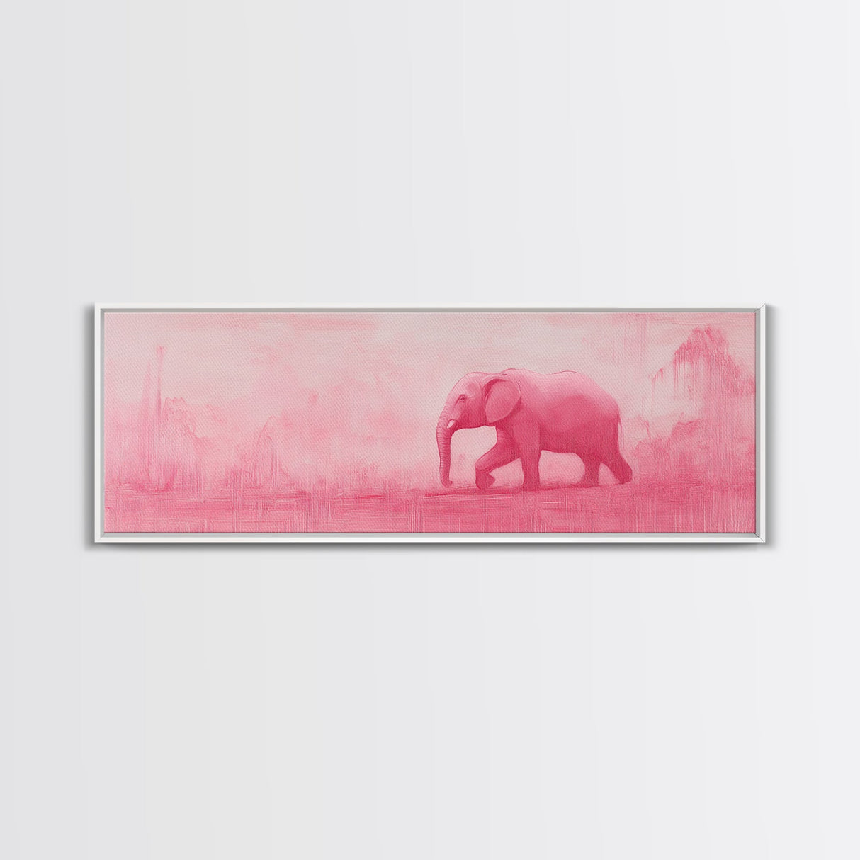 Preppy Pink Elephant Framed Canvas Print Ready To Hang Panoramic Wall Art Girl's Dorm Room Wall Art Ready To Hang
