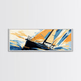 Pop Art Sailboat Painting Print - Vibrant Colorful Seascape Art - Nautical Landscape - Panoramic Ultra Wide Wall Art - Sail Boat Art