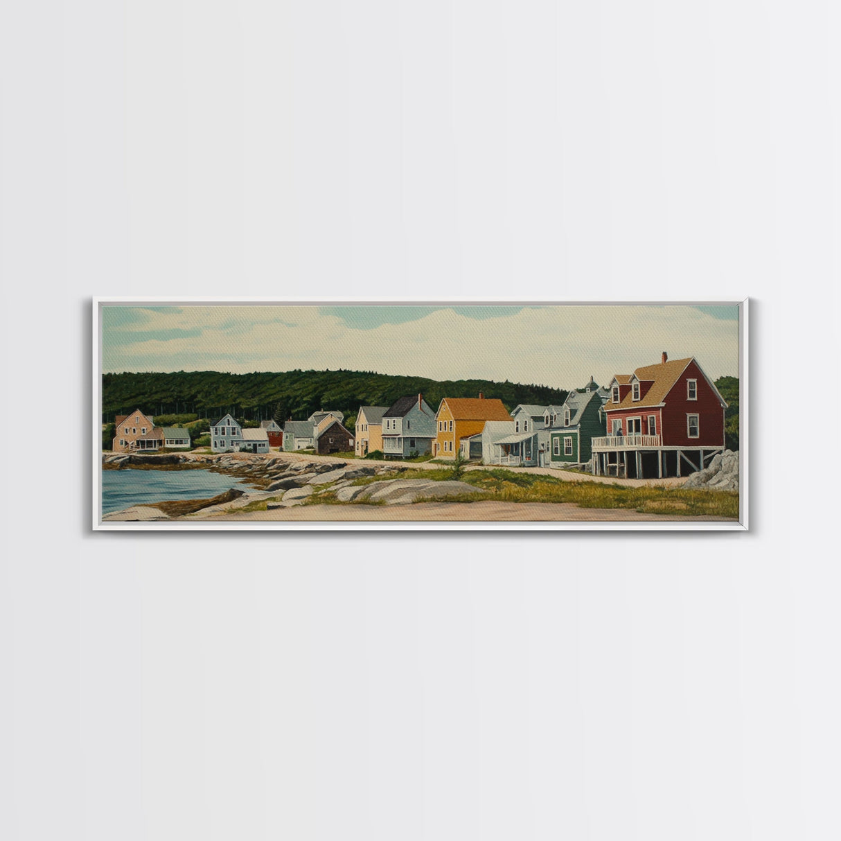 Panoramic Painting Print of Maine, Maine Wall Art, Beautiful Panoramic Seacape Painting, Nautical Landscape Painting