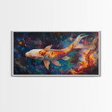 Koi Fish in Space, Framed Canvas Print, Abstract Wabi Sabi Style Painting, Koi Fish Home Decor, Japanese Style Artwork, Boho Decor