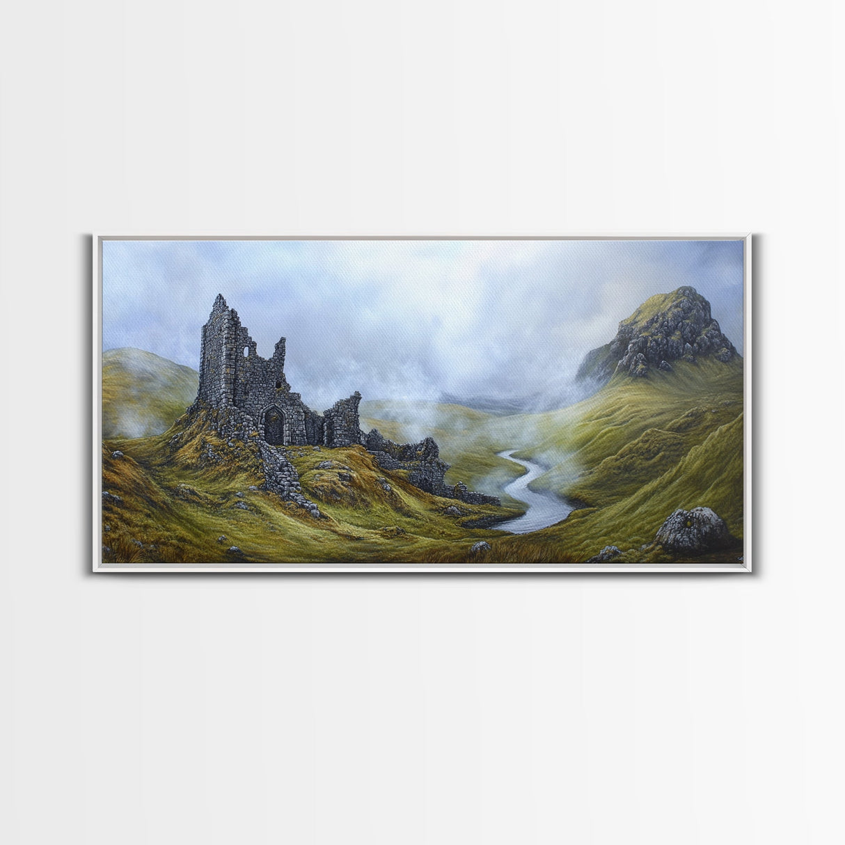 Irish Castle Ruins Painting Canvas Print, Ireland Landscape Painting Print, Ireland Wall Art, Man Cave or Office Home Decor, Above Sofa Art