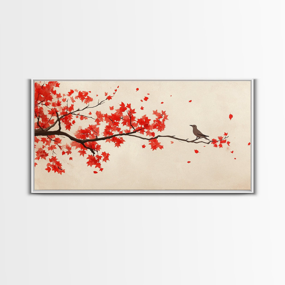 Maple Tree In The Fall Framed Canvas Print - Wabi Sabi Fall Painting - Minimalist Art - Fall Centerpiece - Above Mantle Art - Above Bed Art