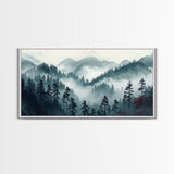 Foggy Mountain Landscape At The Break of Dawn, Framed Canvas Print, Foggy Landscape Painting, Blue Ridge Mountains Painting Print