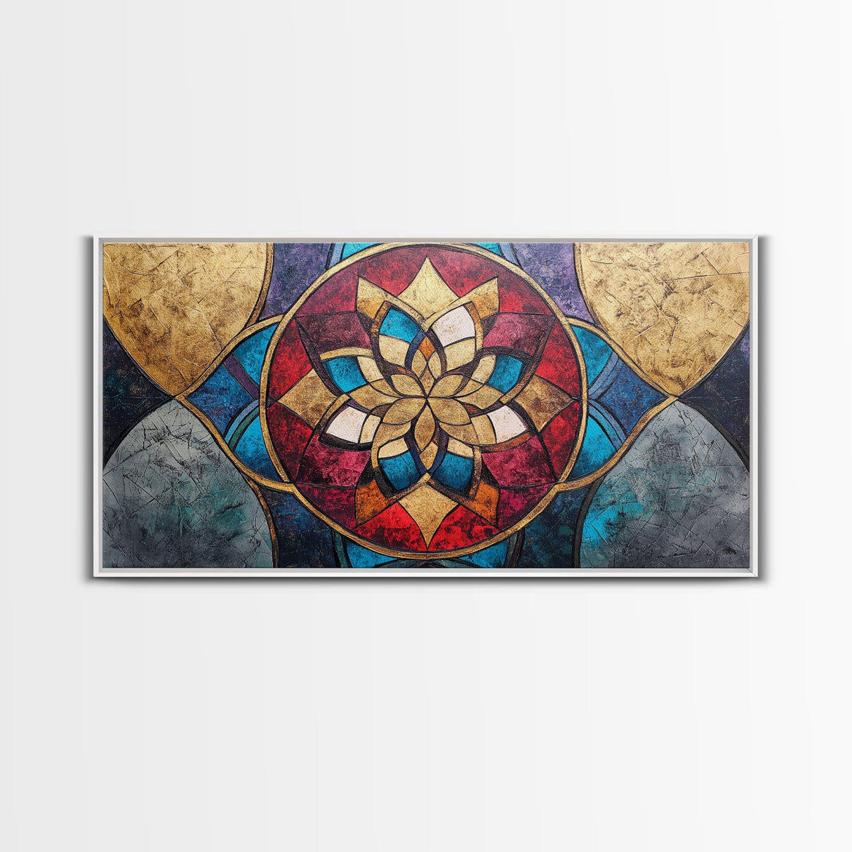 Abstract Textile Pattern Framed Canvas Print, Retro Wall Art, Scenic Decor, Statement Piece, Accent Piece Wall Art, Above Mantle Art
