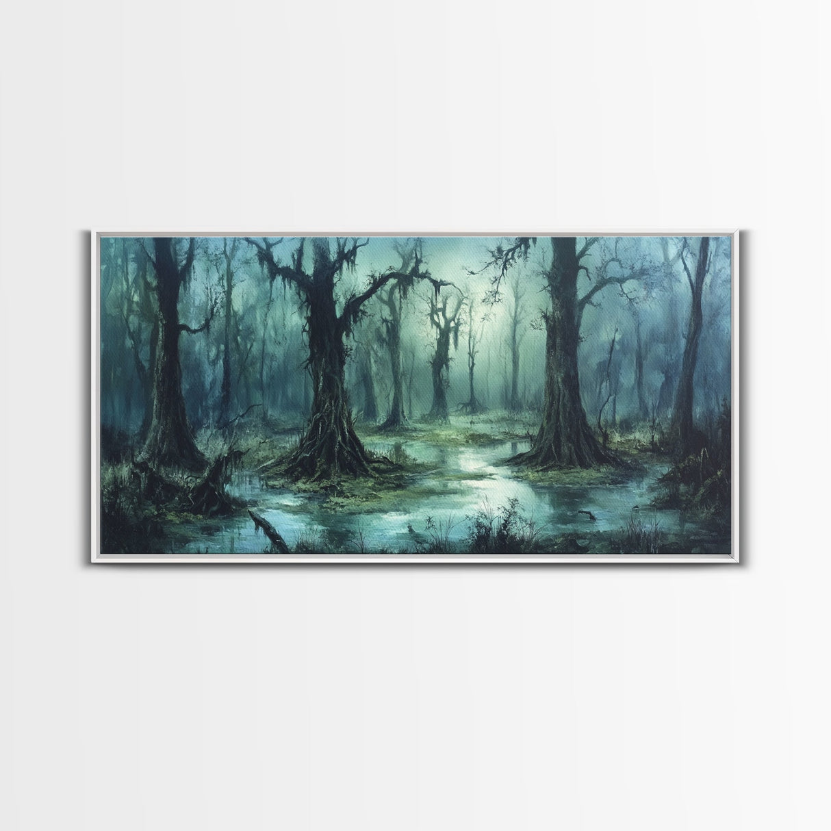 Victorian Swamp Painting Canvas print, Dark and Moody Victorian Gothic Wall Art, Mood Setting Living Room Wall Art, Dark Academia Art