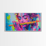 Radha Krishna Painting Print, Hindu Wall Art, Framed Canvas Print, Hinduism Wall Art, Krishna Wall Art, Krishna Playing A Flute