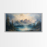 Foggy Mountain Forest Landscape Painting Print, Landscape On Canvas Ready Too Hang - Large Panoramic Canvas Wall Art Prints Landscape Art