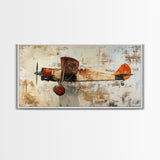 Retro 1920s Airplane In Flight Framed Canvas Print, Airplane Painting, Biplane Painting, Office Decor, Office Wall Art