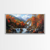 Waterfall In The Forest, Framed Canvas Print, Ready To Hang Art, Wood Frame, Landscape Oil Painting, Mountain Painting, Forest Painting