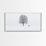 Solitude - Framed Canvas Print - Ready To Hang Wall Art - Winter Decor - Lone Tree In A Snow Covered Valley - Winter Landscape Painting