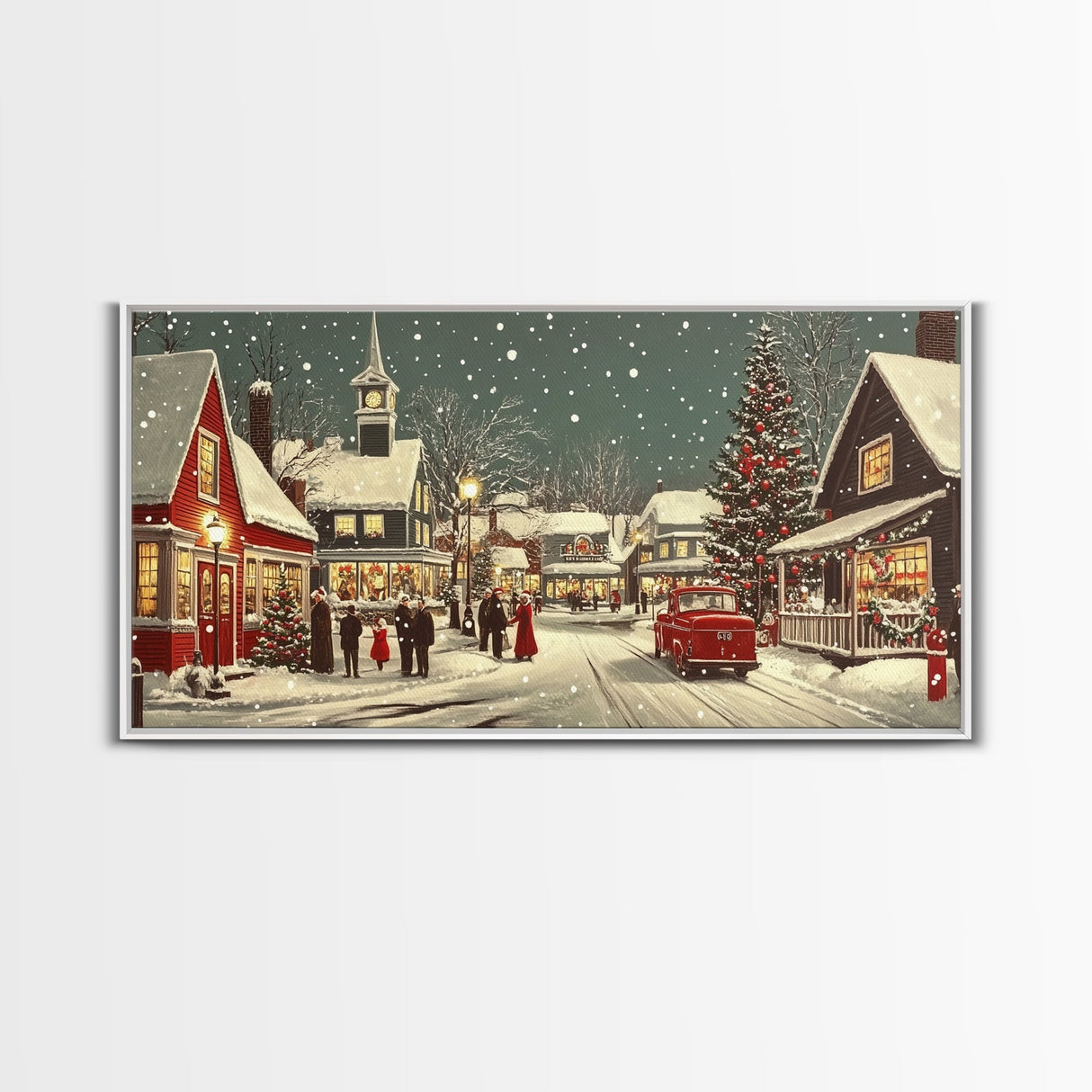 Funky Christmas Village Wall Art Oil Painting Print, Christmas home Decor, Christmas Art, Ready To Hang Painting, Christmas Painting