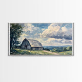 Rustic Old Barn Painting Framed Canvas Print Panoramic Rural Landscape Primitive Art Farmhouse Home Decor Barn Wall Art Ready To Hang