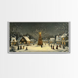 Festive Christmas Village Wall Art Framed Canvas Print, Festive Christmas Street Scene, Cozy Christmas Wall Art, Ready To Hang Xmas Decor