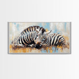 Zebra Having a Nap - Framed Canvas Print - Ready to Hang - Zebra Painting - Animal wall art - Safari Art