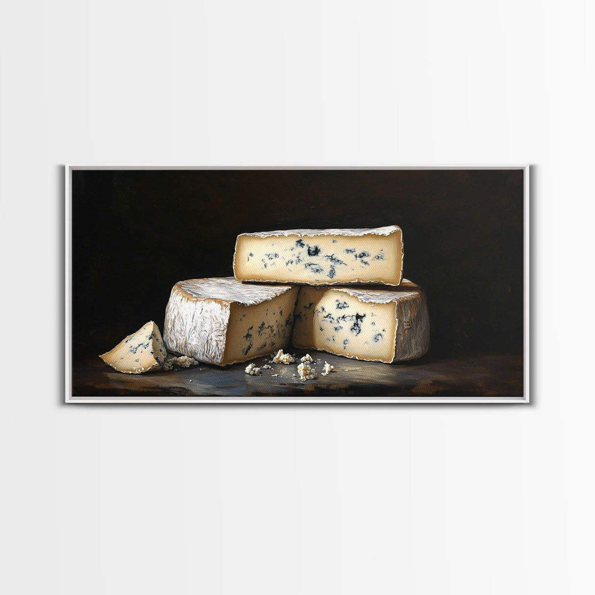 Still Life of Bleu Cheese - Frame Canvas Print - Kitsch Home Decor - Eclectic Kitchen Wall Art - Funny Kitchen Art - Cheese Painting - Cheese Art
