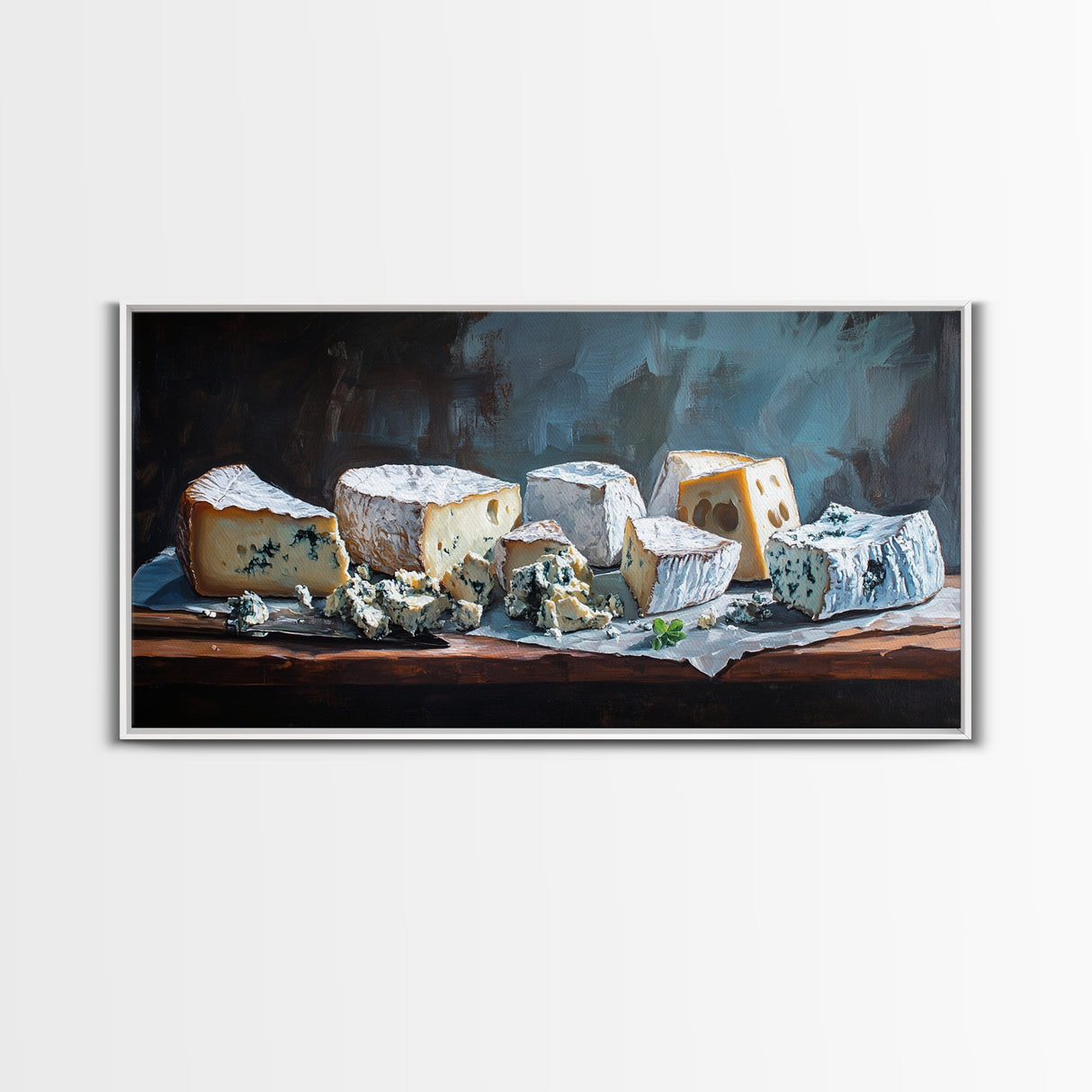 Oil Painting of Bleu Cheese Framed Canvas Print - Funky Kitchen Art - Ready To Hang - Painting For Kitchen - Eclectic Home Decor - Kitsch Kitchen