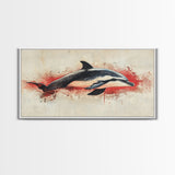 Wabi Sabi Waves and Dolphin Canvas Print, Entryway Decor, Cute Dolphin Wall Hangings for Bathroom Decor, Sea Life Wall Art, Dolphin Painting