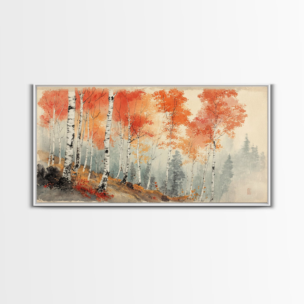 Birch Tree Painting, Aspen Trees Landscape Wall Art, Watercolor Print Colorado Forest Wall Art, Autumn landscape Centerpiece Wall Art