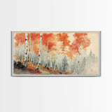 Birch Tree Painting, Aspen Trees Landscape Wall Art, Watercolor Print Colorado Forest Wall Art, Autumn landscape Centerpiece Wall Art