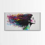 She Has Rainbow Waves in Her Flowing Hair - Portrait of a Woman - Framed Canvas Print - Pop Art - Loft Decor - Statement Piece Art