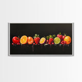 Funky Fruit Painting Print, Framed Canvas Art, Fruit Painting Rustic Large Farmhouse Kitchen Wall Art Vintage Fruit Wall Art For Kitchen