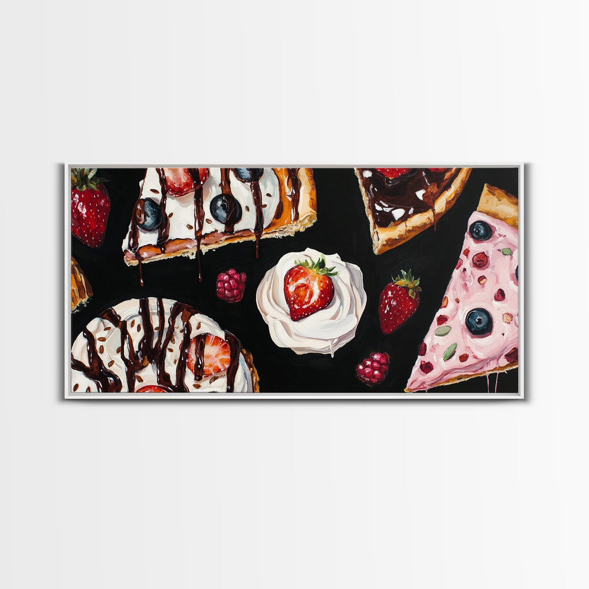 Food Painting Print, Desserts Painting Wall Art, Framed Canvas Print, Kawaii Food Painting For Kitchen, Kitchen Home Decor, Kitchen Wall Art
