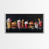 Diner Decor, Restaurant Wall Art, Canvas Print Painting Of Burgers, Desserts and Milk Shakes - 1950s Diner Wall Art
