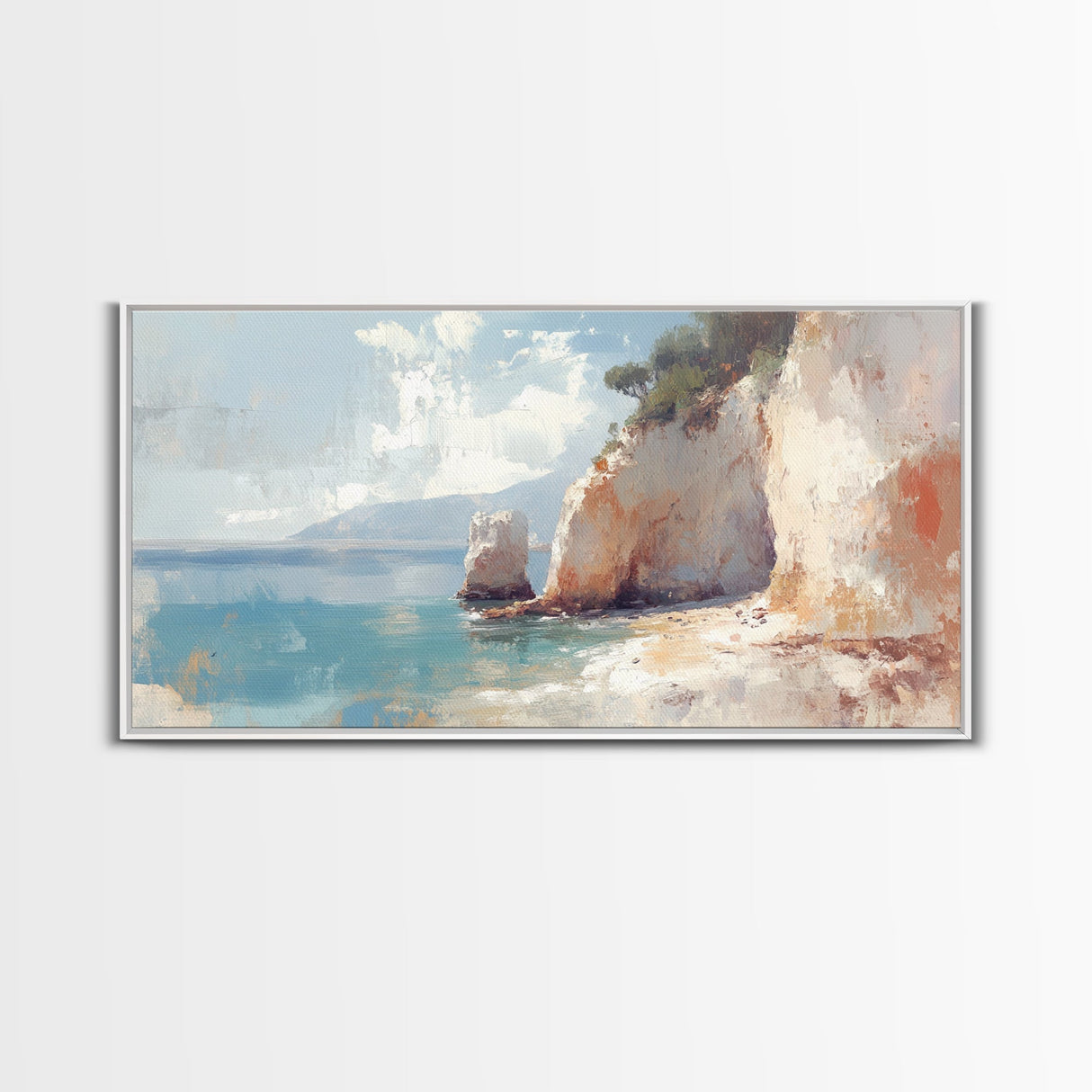 Whimsical Home Decor, Framed Canvas Print, Ireland Painting, Light and Airy Home Decor, Light Art, Nautical Seascape Landscape Painting