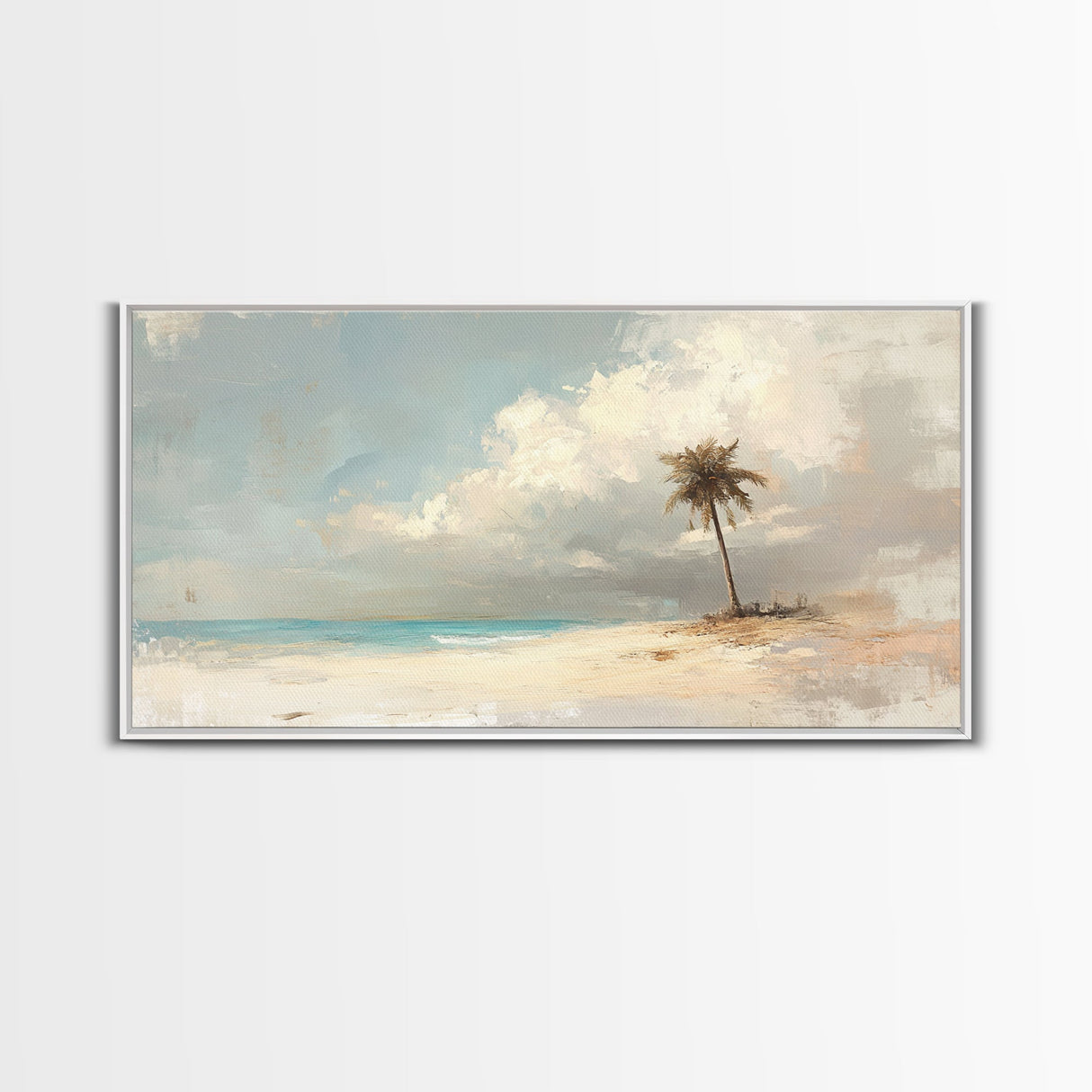 Lone Palm Tree on a Desert Island, Beach Painting Canvas Print, Nautical Landscape Painting, Beach Wall Art, Travel Gift, Vacation Gift