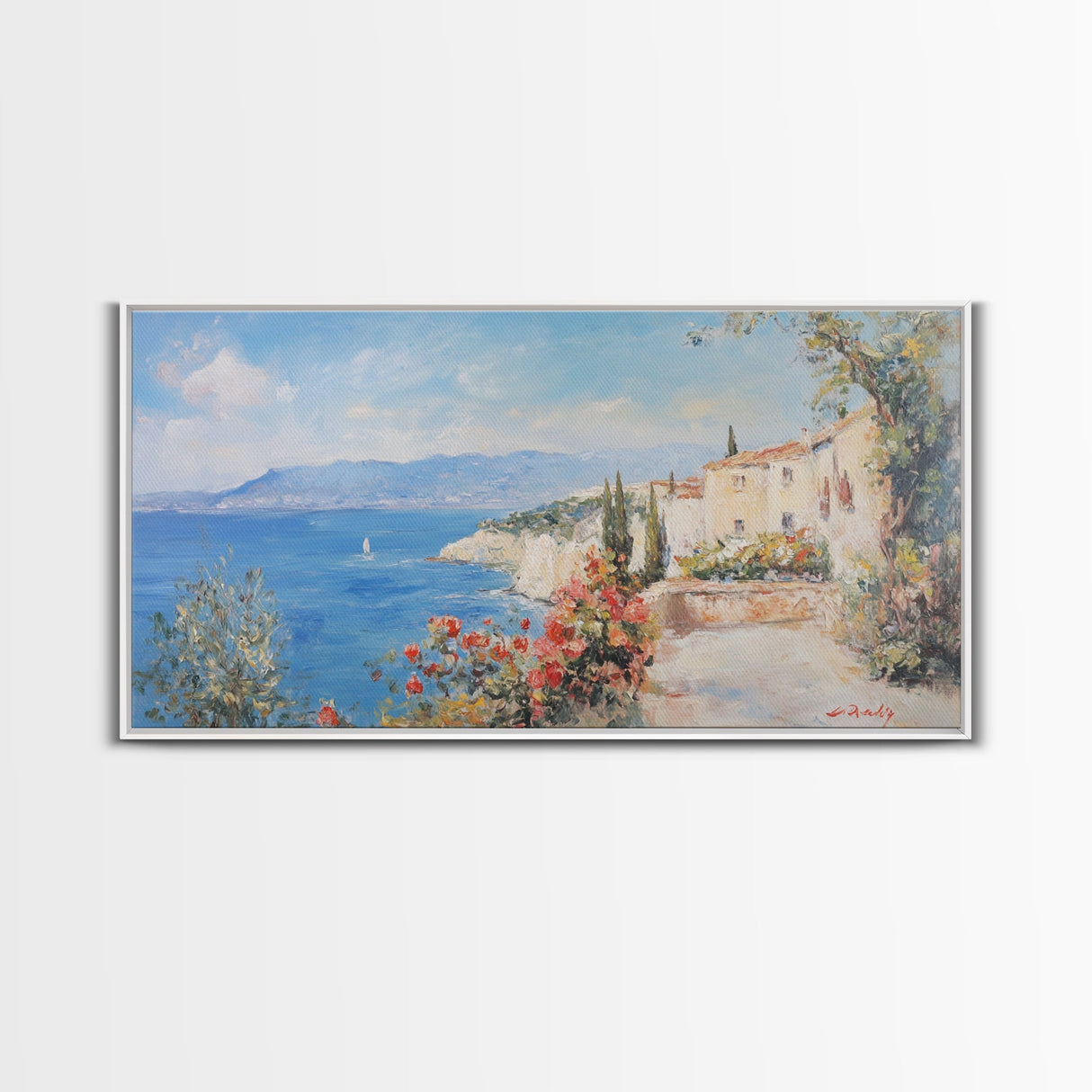 Oil painting Print of an Italian Seaside Village, Framed Canvas Print, Italian Seaside, Italy Painting, Travel Gift Idea, Vacation Gift