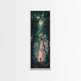 Forest at Dusk Painting Framed Canvas Print Long Narrow Wall Art, Rustic Decor Above Couch Art, Tall Skinny Art Gift Idea Christmas