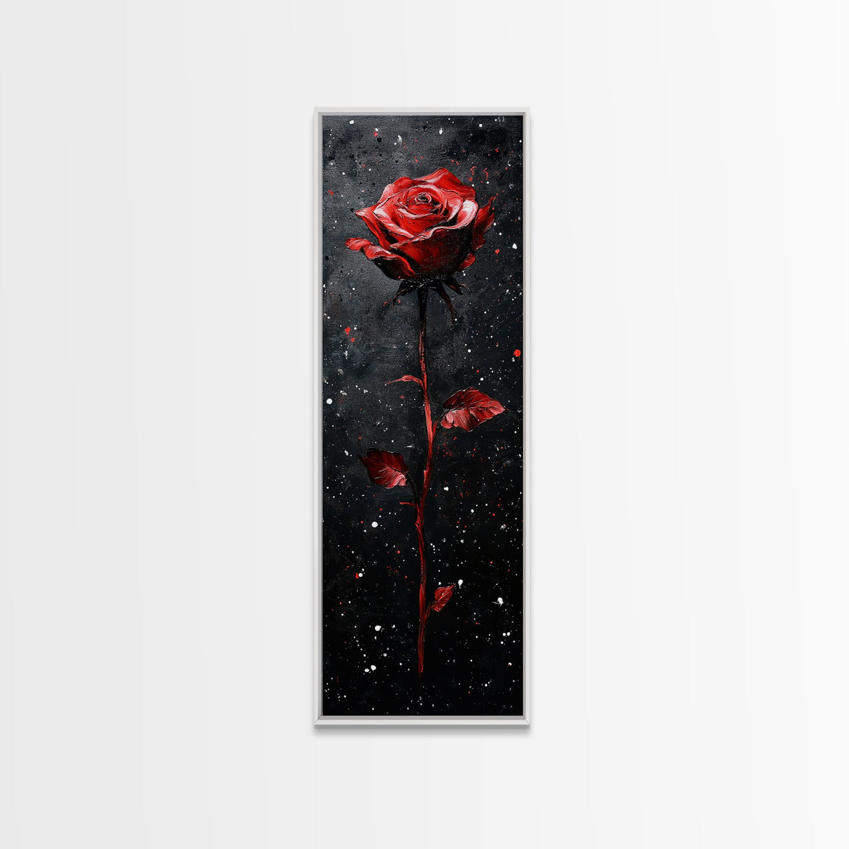 Red Rose Painting Framed Canvas Print, Gothic Art Dark Romance Painting, Tall Skinny Art Bedroom Decor, Moody Art Christmas