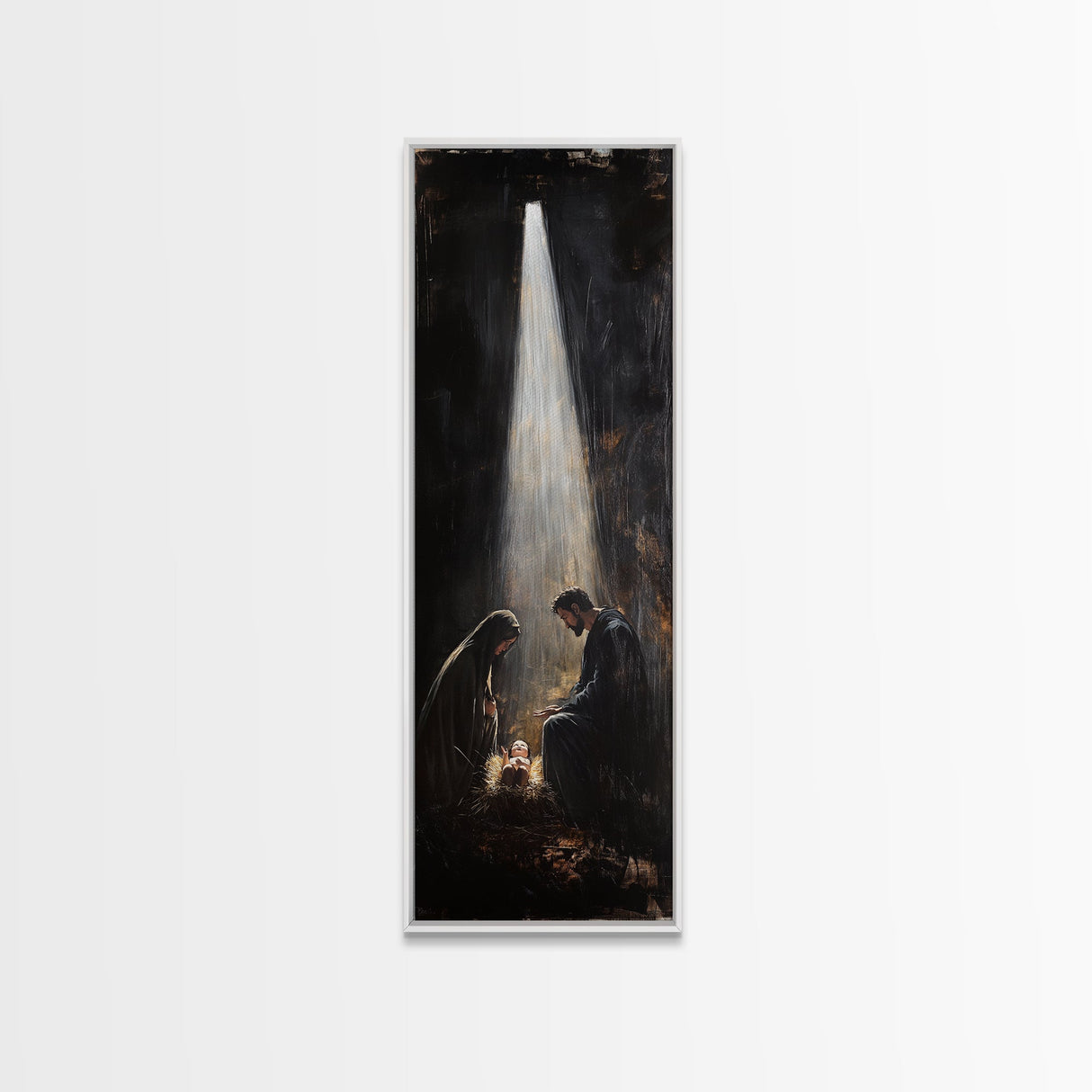 Tall Skinny Nativity Painting Canvas Print, Christmas Wall Art, Christmas Decor, Nativity Oil Painting, Jesues In His Manger