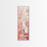 White Cat and Butterfly Canvas Print Light Pink Wall Art Cherry Blossom Painting Whimsical Art Bedroom Decor Gift Idea