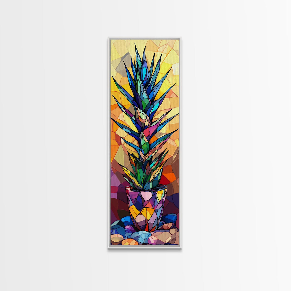Stained Glass Style Agave Canvas Print Mosaic Wall Art Colorful Botanical Prints Modern Decor Unique Kitchen Wall Art