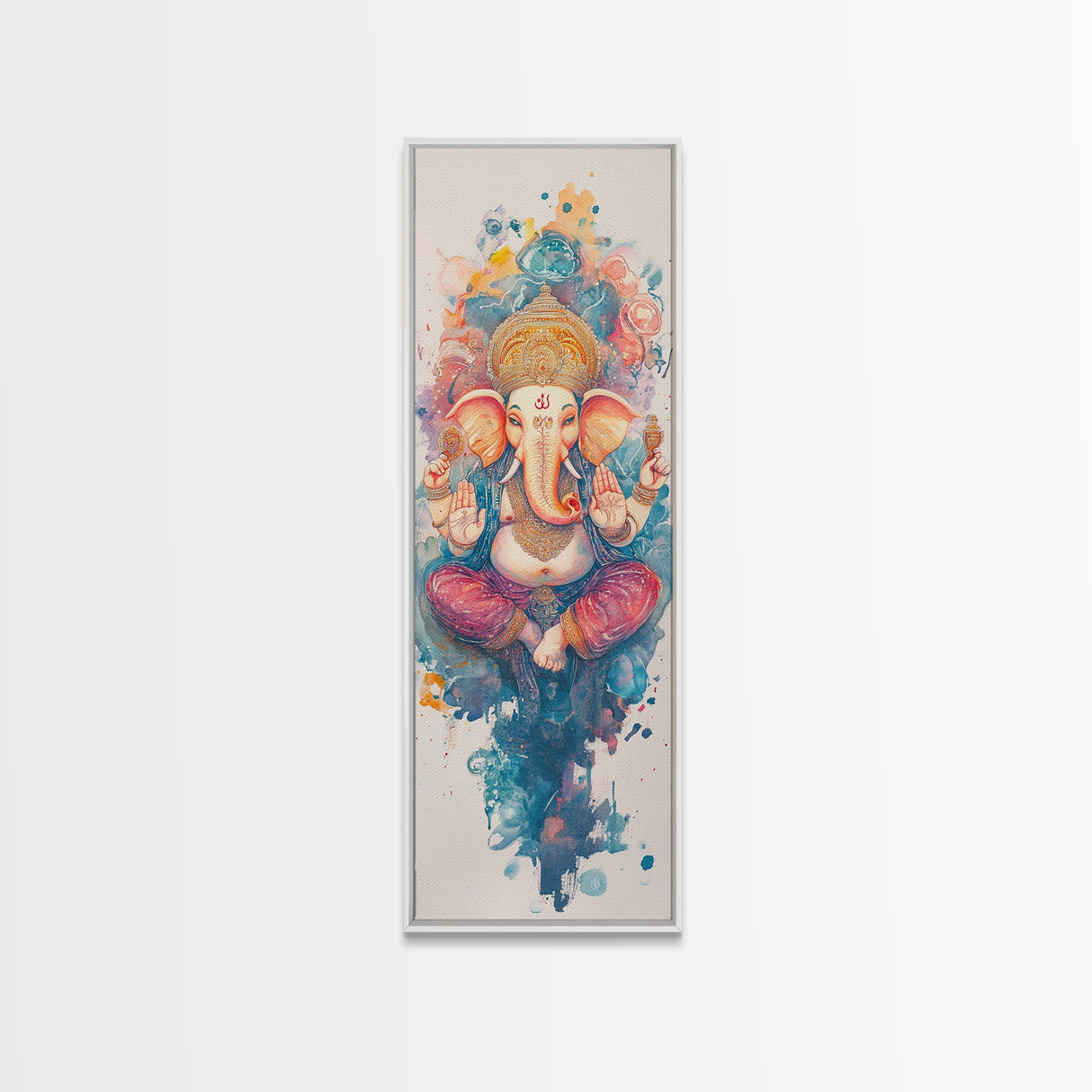 Ganesh wall art spiritual framed canvas print, Hindu god art, vibrant festival decor, meditation room art, sacred Indian home decor