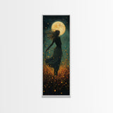 Moonlight goddess painting mystical framed canvas print, ethereal night scene, boho wall art, spiritual bedroom decor, wildflower moon art