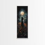 Moonlight silhouette painting mysterious framed canvas print, dark romance art, moonlit field wall decor, spiritual night scene art