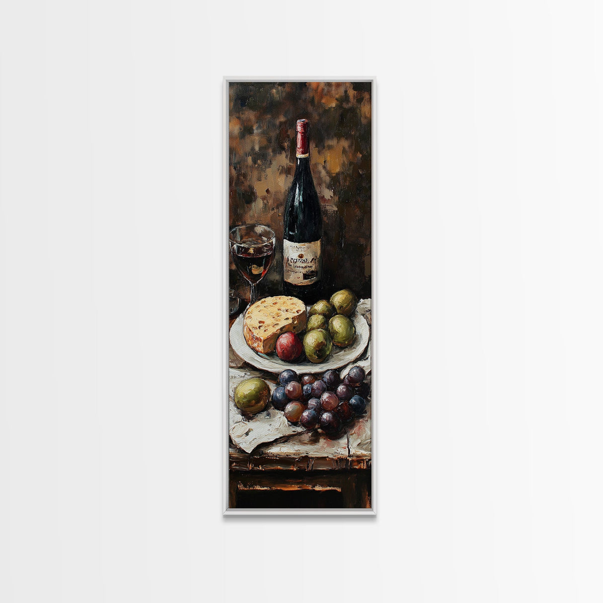 Framed Canvas Print Wine Cheese Fruit Kitchen Painting Rustic Wall Art Farmhouse Decor Food Review Kitchen Art