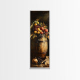 Still Life Oil Painting Print of Fruit and a Wine Barrel, Wine Room Art, Wine Cellar Art, Bar Decor, Tall Skinny Art, Skinny Vertical Art