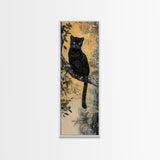 Framed Canvas Print of Black Panther on Tree Branch, Fall Animal Art, Boho Decor, Rustic Nature Art, Tall Skinny Wall Art, Living Room Piece
