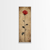 Framed Canvas Print of Elegant Red Rose, Botanical Art, Rustic Wall Art, Gift Idea, Minimalist Nature Art, Above Bed Wall Art